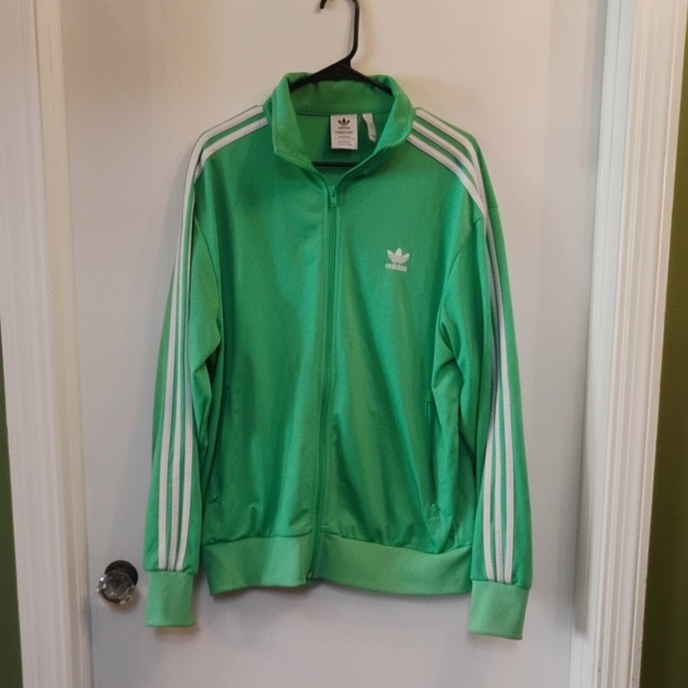 Adidas Mint Green Track Jacket with White Stripes